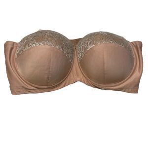 Ashley Stewart Strapless Butterfly Bra Full Coverage Nude Lace No Straps Sz 42DD